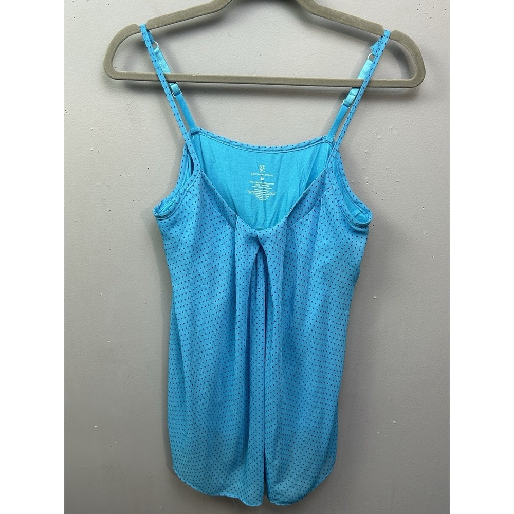 New York & Company Camisole Womens M Blue Polka Dot Chiffon Pleated Strappy Top